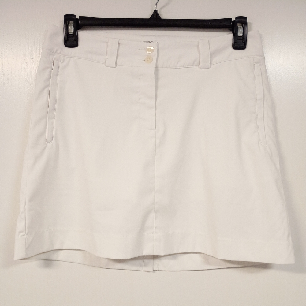 Nike Golf Tour Performance Dri Fit Skort White Polyester Sz 8 Zip Pockets Logo